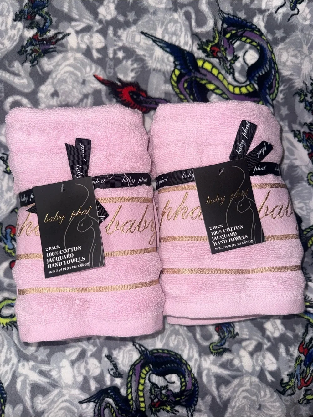 Baby Phat Pink and Gold Stripe Bath Towel Set
